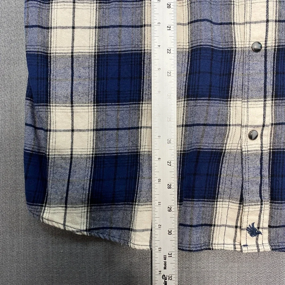 Cody James Mens Blue Plaid Flannel Western Snap Button Shirt Corduroy Trim Large